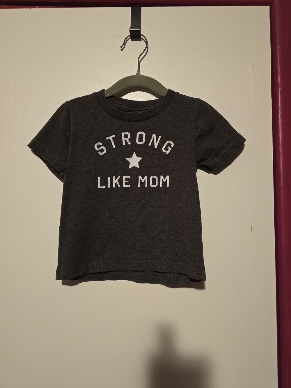 Well Worn Brand Charcoal Tee with White 'Strong Like Mom' Graphic